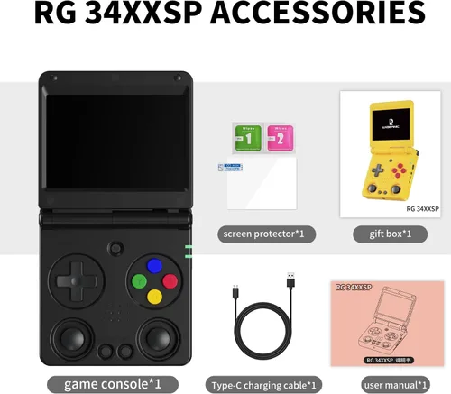 Vista 7 de RG34XXSP - Consola de juegos de mano retro RG34XX SP consola de juegos retro con 64G precargados más de 5000 juegos, batería de 3300 mAh, soporte