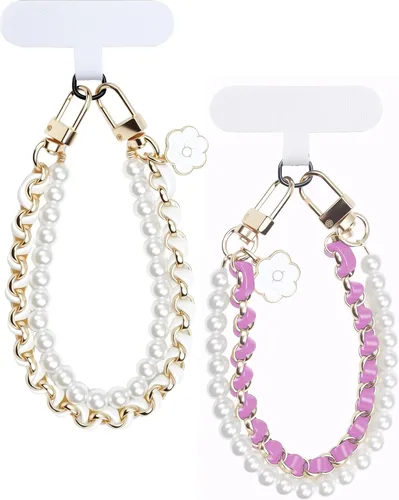 Vista 11 de Correa de muñeca para teléfono con cuentas de perlas, pulsera de teléfono desmontable con lengüeta de sujeción, pulsera universal con cuentas