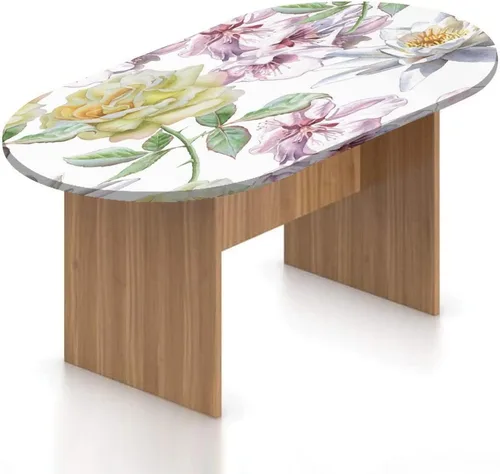 Vista 8 de Mantel ajustable ovalado de poliéster elástico floral, mantel ajustable con estampado de cerezo Sakura, se adapta a mesas ovaladas de hasta 36 x 48