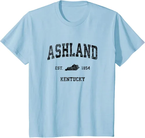 Vista 13 de Ashland Kentucky KY Vintage Sports Design Camiseta de impresión negra Asfalto