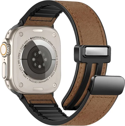 Vista 14 de Correas de cuero magnéticas compatibles con Apple Watch 42mm (Serie 10/11) 41mm 40mm 38mm para hombres y mujeres, cuero genuino con hebilla