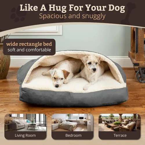 Vista 4 de Snoozer Pet Products Cama de lujo para perros estilo cueva rectangular con microserraje, pequeña, antracita