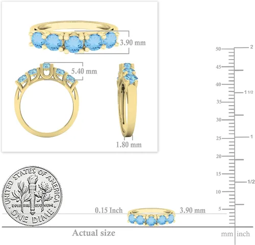 Vista 5 de Dazzlingrock Collection Each 3.8mm Round Blue Topaz Five Stone Style Wedding Ring Band for Women in 14K Solid Gold