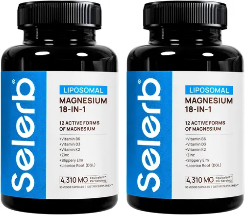 Vista 10 de Complejo de magnesio 18 en 1 para mujeres y hombres Suplemento de magnesio liposomal con glicinato, citrato, malato, taurato, D3 y K2 Alta