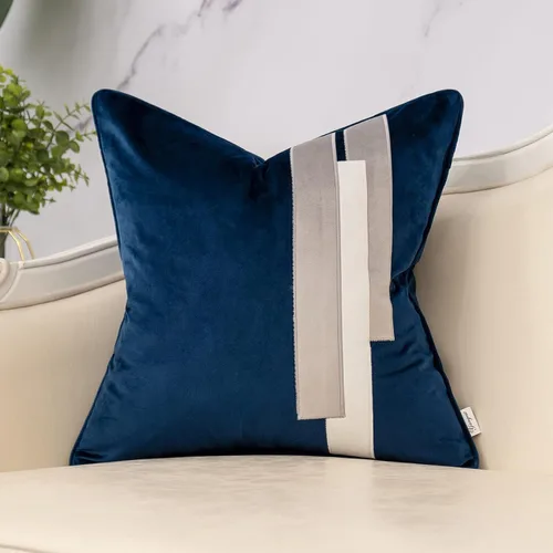 Vista 11 de Yangest Funda de Almohada Decorativa de Terciopelo Negro con Rayas Patchwork, Funda de Cojín Moderna de 18x18 Pulgadas para Sofá, Sillón