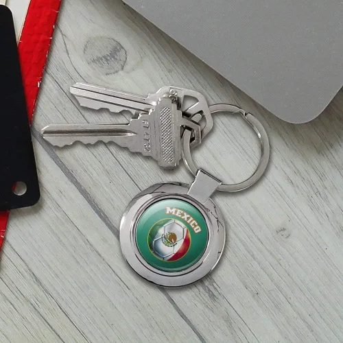 Vista 4 de Llavero de fútbol americano de México con clase redonda de metal cromado