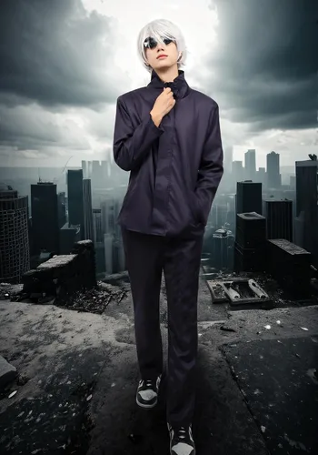 Vista 7 de DAZCOS Satoru Cosplay - Disfraz de hombre con gafas, chaqueta con los ojos vendados, pantalones, disfraz para adultos