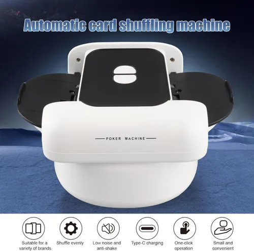 Vista 3 de Barajador automático de tarjetas para 2 cubiertas, máquina barajadora de póquer eléctrica con batería recargable de 1200 mAh, puerto tipo C, bajo