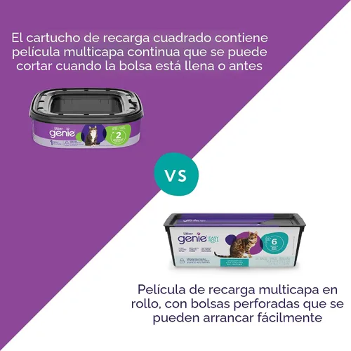 Vista 10 de Litter Genie Cubo Easy Roll con recarga fácil de enrollar, 24 bolsas 90% plástico reciclado - Diseño hermético - 8 días de arena para 1 gato