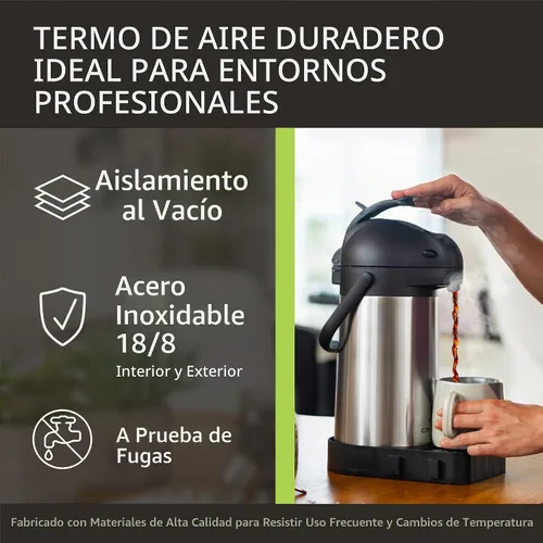 Vista 9 de Jarra de café con bomba y bandeja de goteo, 74 onzas, 2.2 L, 12 horas, jarra térmica para líquidos calientes, dispensador de agua, dispensador
