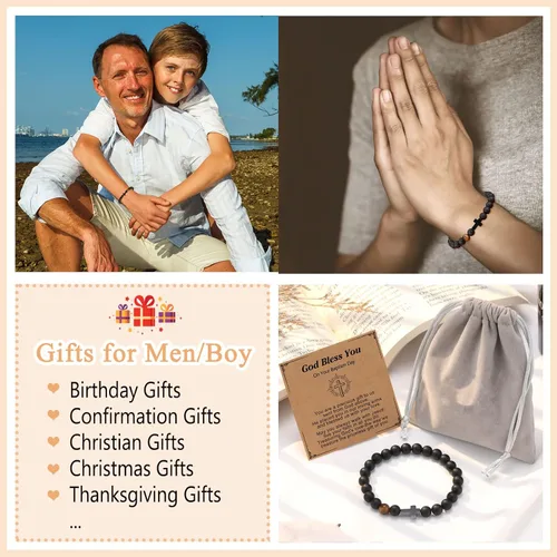 Vista 6 de Pulsera de cruz para hombre, regalo para hombre, para hijo, nieto, papá, marido, padrino, hombres, cumpleaños, graduación, jubilación, Navidad