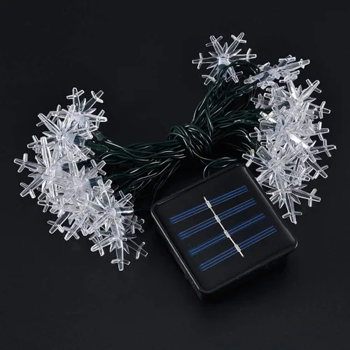 Vista 3 de Cadena de luces LED solares de copo de nieve impermeable de 16 pies para jardín, patio, Navidad, valla, decoraciones de Navidad (colorido)