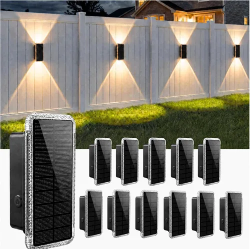 Vista 12 de vighep Paquete de 8 luces solares para valla al aire libre, luces de pared Negro