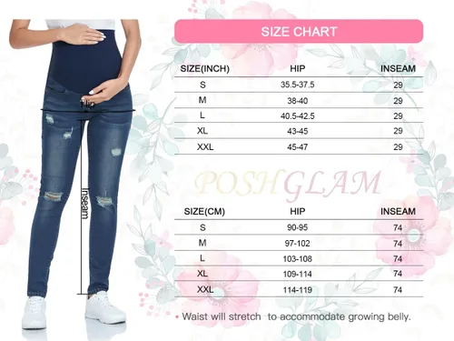 Vista 6 de POSHGLAM Jeans de maternidad para mujer, cómodos pantalones de mezclilla ajustados y elásticos para embarazo