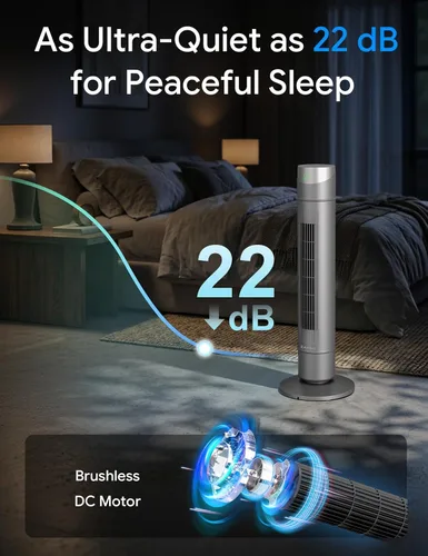 Vista 42 de ZAFRO Ventilador de torre inteligente para dormitorio, ventilador de torre oscilante de 120°, 28 pies/s de alta velocidad, 12 velocidades, 4 modos