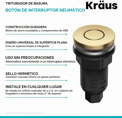 Vista 6 de KRAUS Botón de interruptor de aire para eliminación de basura de montaje plano en latón cepillado, KWDB-20BB