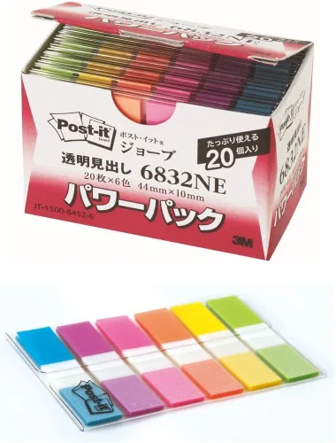 Vista 11 de 3M 6831NE-AM Post-it Film Sticky Notes, 6 Colors, 1.7 x 0.4 inches (44 x 10 mm), 20 Sheets x 11 Pads