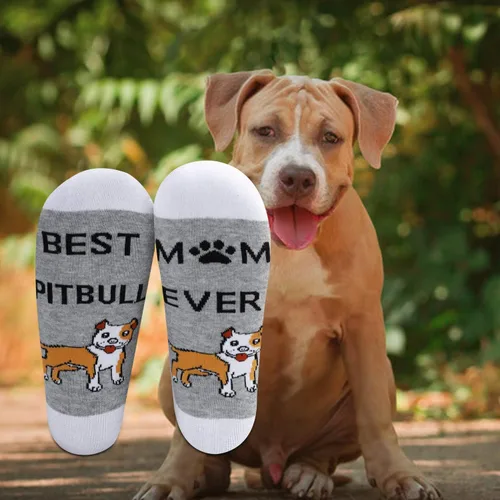 Vista 6 de MBMSO 2 pares de calcetines Pitbull mamá mejor Pitbull mamá siempre Pitbull calcetines divertidos Pitbull Owner regalos