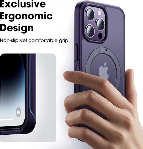 Vista 7 de CASEKOO - Funda diseñada para 14 Pro con soporte magnético invisible [protección contra caídas de grado militar] [compatible con MagSafe], funda