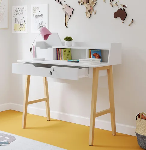 Vista 8 de Crafts and Comfort - Escritorio Pequeño Roma de Diseño Moderno para Dormitorio, Escritorio de Escritura Rosa de 40 Pulgadas con Estante Superior