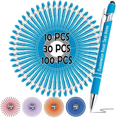 Vista 19 de Bolígrafos personalizados, bolígrafo grabado personalizado con punta de lápiz capacitivo, bolígrafo de tinta retráctil personalizado para escritura