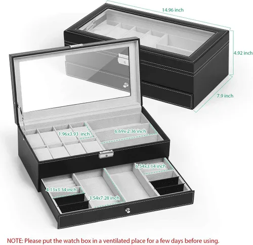 Vista 2 de TomCare Caja de reloj mejorada para reloj organizador de joyas caja de exhibición de joyas cajón de gafas de sol organizador de almacenamiento