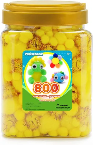 Vista 26 de Praisebank Pompones Negros - 2000 piezas, 1cm, Ideales para Artes y Manualidades, Bolas de Pompón en Frasco