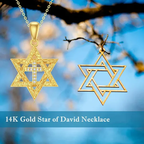 Vista 6 de Blocaci Collares con dije de estrella de David de oro de 14 quilates para mujer, collar con dije de cruz de David con cruz de mal de ojo
