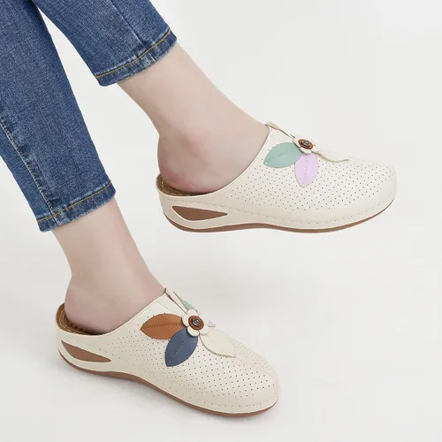 Vista 2 de Ecetana Zuecos para mujer, zapatos sin cordones de cuero, zapatos deportivos casuales de verano, sandalias de cuña cómodas, zuecos de viaje