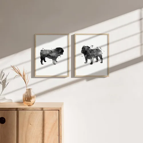 Vista 3 de Summit Designs Impresiones artísticas de pared con diseño de perro y cachorro de bulldog inglés, juego de 2 pósteres sin marco (11 x 14 pulgadas)