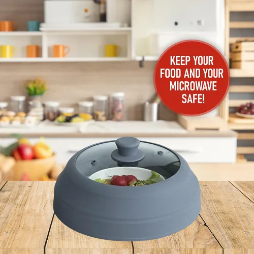 Vista 13 de Javson Cubierta de vidrio para microondas para alimentos, tapa grande de vidrio templado y silicona de 10.8 pulgadas, resistente al calor, protector