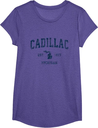 Vista 14 de Cadillac Michigan MI Vintage Sports Design Navy Print Camiseta