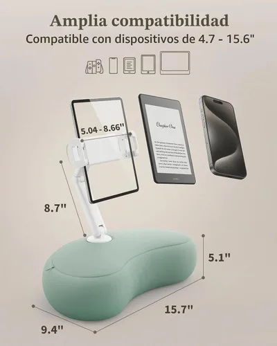 Vista 6 de SAIJI Soporte de almohada Kindle para cama - Soporte para iPad y tableta Cian