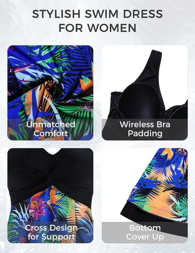 Vista 17 de Wantdo - Vestido de baño adelgazante, traje de baño de una pieza estilo pavo real, vintage, para mujer