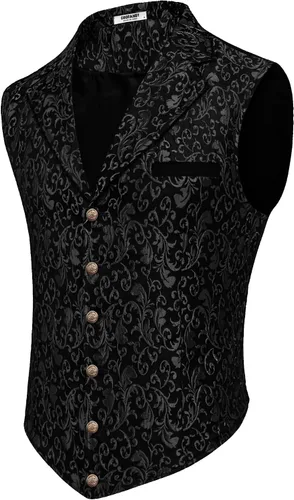 Vista 10 de COOFANDY - Chaleco para hombre, estilo victoriano y steampunk, con estampado paisley floral, gótico, para traje formal y esmoquin, con solapas