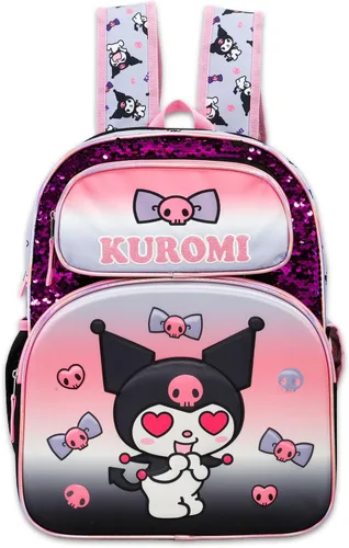Vista 2 de SANRIO Mochila Kuromi con juego de lonchera Paquete con 16 mochilas escolares, bolsa de almuerzo, botella de agua, calcomanías, más Kuromi mochila