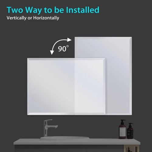 Vista 3 de Espejo de borde biselado de 20x28 pulgadas sin marco, rectangular para pared de baño, a prueba de explosiones y roturas, espejo de tocador