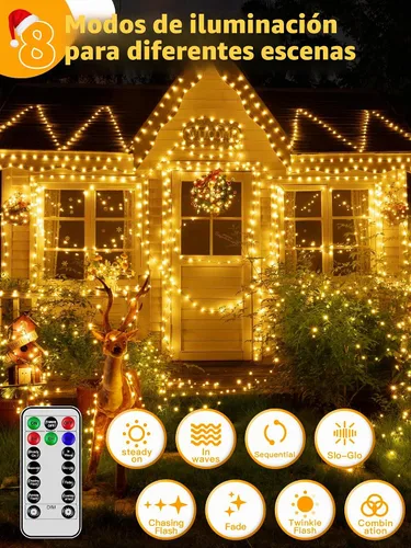Vista 3 de BrightChristmas Luces de Navidad de 600 LED de 196 pies, tira de luces impermeables para exteriores con control remoto y temporizador, luces