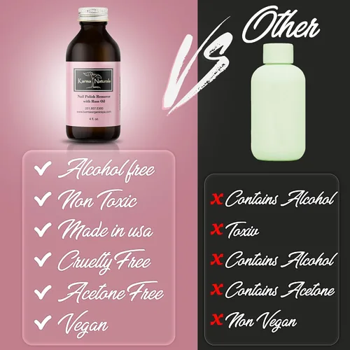Vista 2 de Karma Organic Paquete de removedor de esmalte de uñas y capa base – Removedor de esmalte de uñas de aceite de rosa natural (4 onzas líquidas) dos