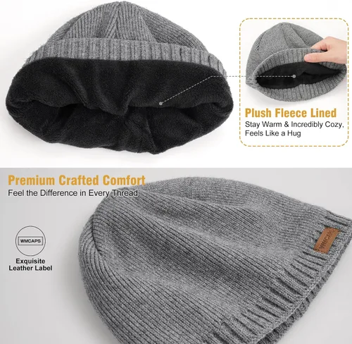 Vista 2 de Wmcaps Gorro de invierno con forro polar cálido, gorro de invierno de punto suave para hombres y mujeres