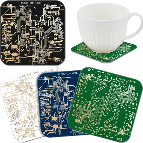 Vista 13 de Nuenen 4 Piezas de Posavasos de Tablero de Circuito PCB para Bebidas, Posavasos de Tablero de Circuito de Oro por Inmersión, Diseño de PCB