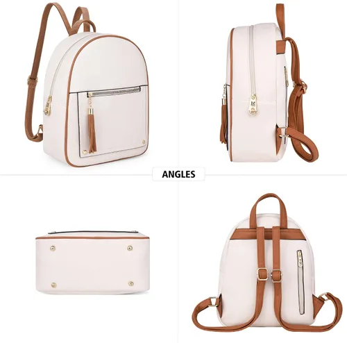 Vista 6 de Montana West Mochila mediana para mujer, mochila antirrobo con cremallera segura y borla, Mochila Beige y Marrón, Mochilas de viaje