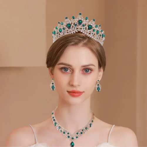 Vista 2 de Kamirola Tiaras y coronas para mujer, collar de aretes de tiaras, juego de joyas de cristal para novia, fiesta de disfraces, Halloween, graduación