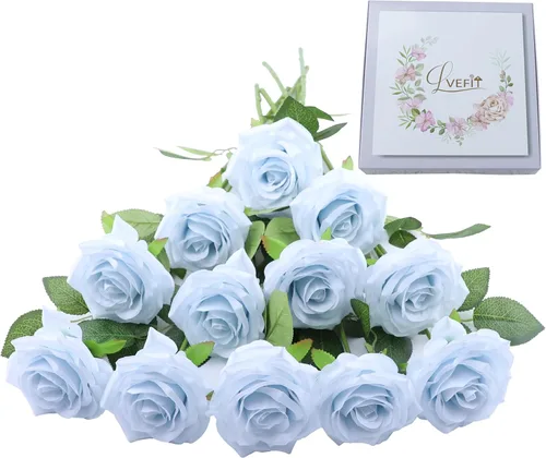 Vista 20 de LVEFIT 12 rosas artificiales de seda con tallo largo para bodas, despedidas de soltera, fiestas, decoración del hogar Blush