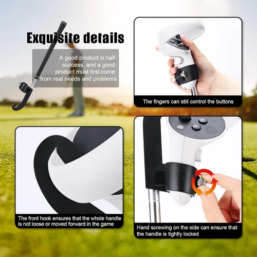 Vista 2 de VR Golf Club Handle Grip Attachment for Oculus Quest 2 Controllers Extension Games Accessories Realism Swing Golf Adapter for Virtual Reality Right