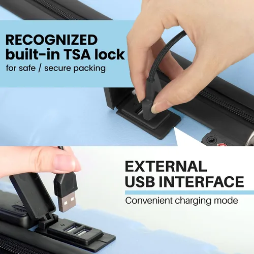 Vista 3 de AnyZip Equipaje de mano de 21" Hardside PC ABS ligero USB maleta con ruedas TSA Lock