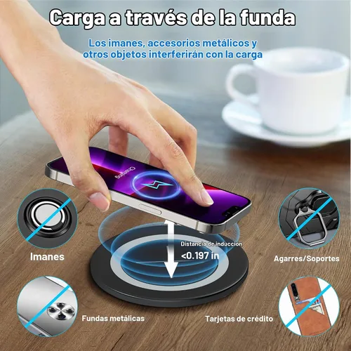 Vista 4 de Cargador inalámbrico de escritorio, JE Make IT Simple Desktop Grommet Power Almohadilla de carga inalámbrica para iPhone 16/15/14/13/12, Samsung