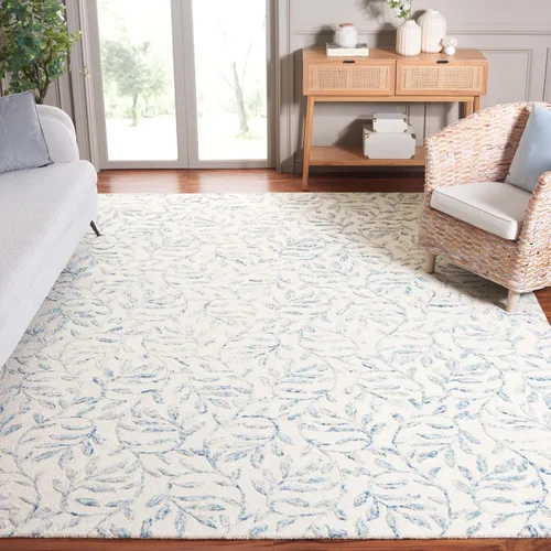 Vista 11 de SAFAVIEH Jardin Collection Alfombra de pasillo, 2 pies 3 pulgadas x 8 pies, marfil y azul, lana floral hecha a mano, ideal para zonas de alto