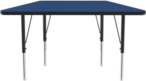 Vista 3 de Correll Mesa de actividades trapezoidal para aula de 24 x 48 pulgadas, altura ajustable, laminado de alta presión duradero azul, muebles escolares