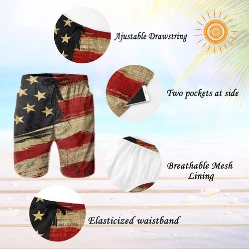 Vista 2 de CHILLTEK Traje de baño para hombre con la bandera americana de secado rápido para hombre de periódico playa con bolsillos Bandera estadounidense
